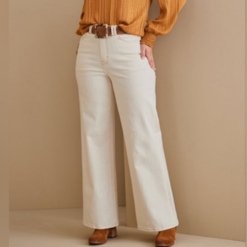 Soft Surroundings Cream Wide-Leg Jeans